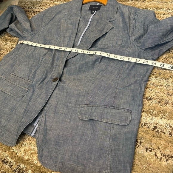 NWOT Lands End 20W Blazer Jacket Cotton Chambray Blue One Button - Picture 9 of 10